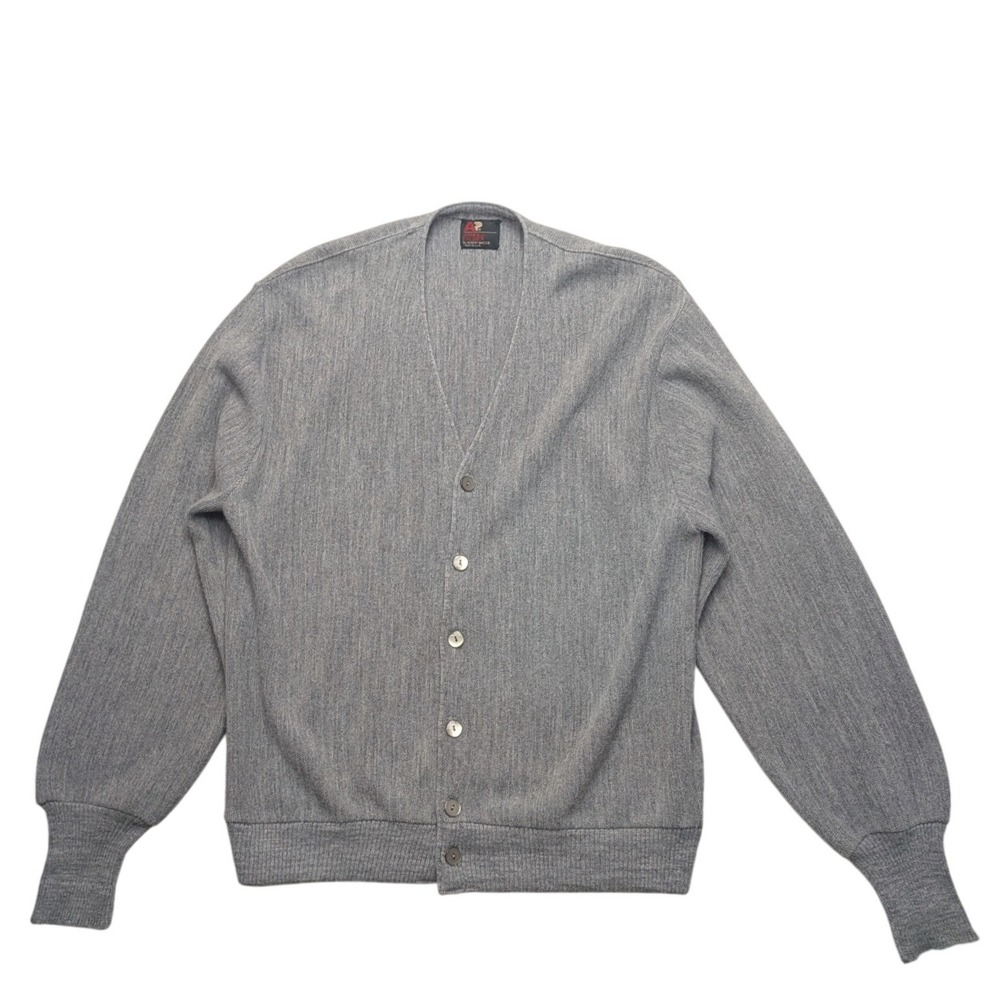 Vinatge Arnold Palmer Cardigan Mens L Gray V-Neck Orlon Acrylic USA Robert Bruce